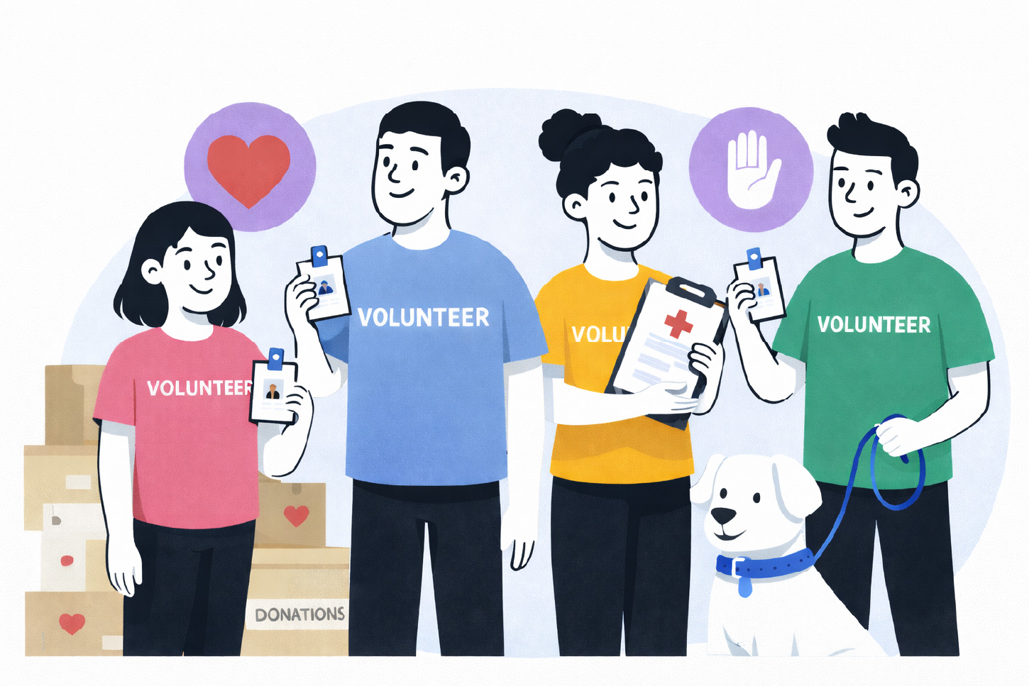 volunteers wearing id-badges